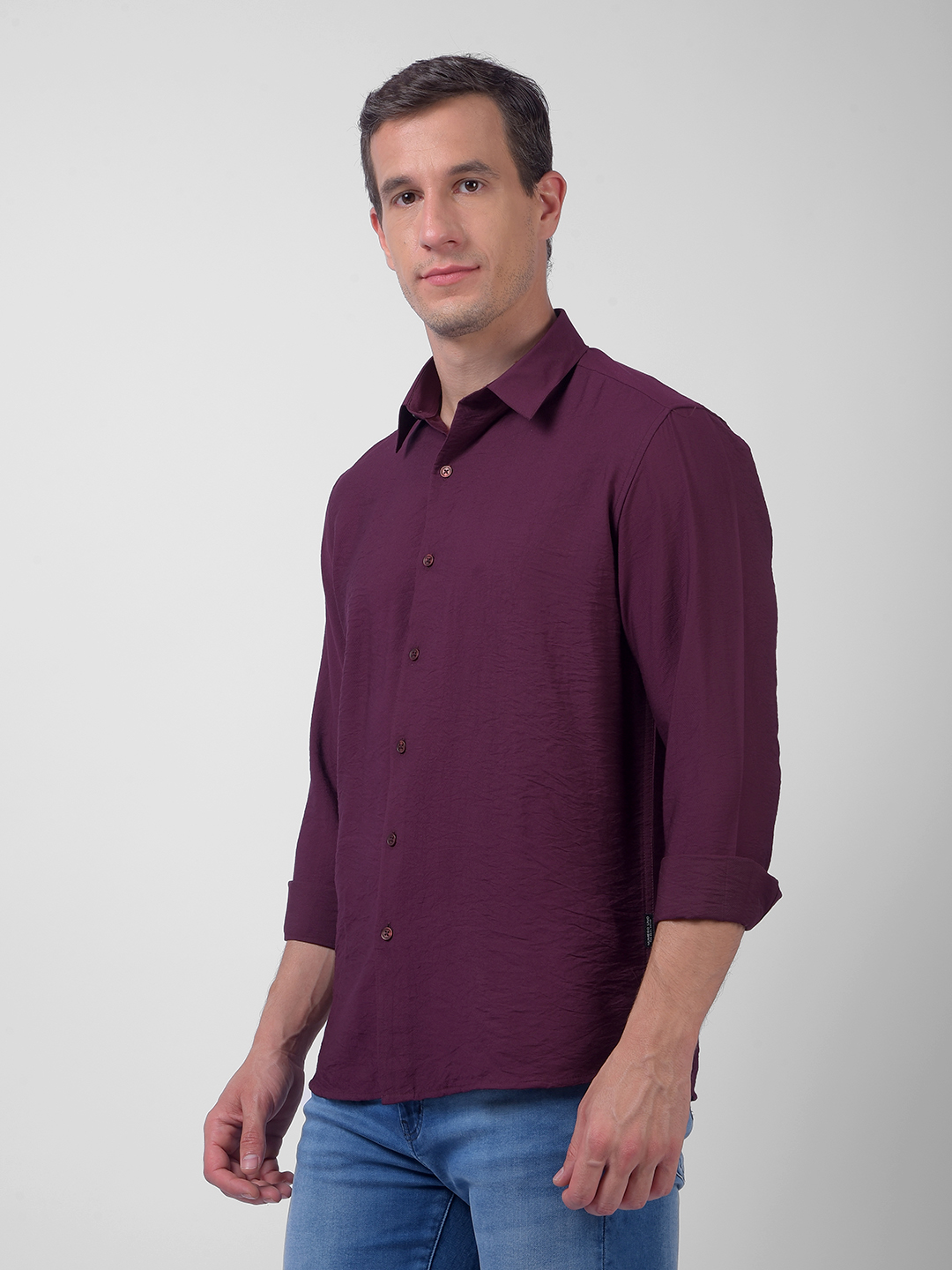 Numero Uno Men Maroon Textured Regular Fit Shirt